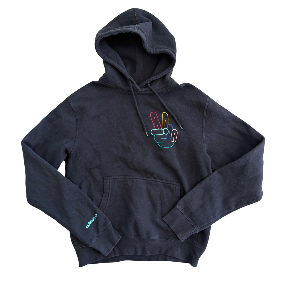 Adidas Originals Men's Black Peace Sign Graphic Pullover Hoodie Size Small
